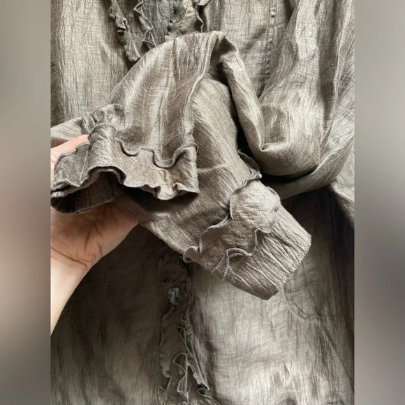 Marcona linen ruffled long sleeve lightweight jacket Sz 14 - Picture 6 of 16